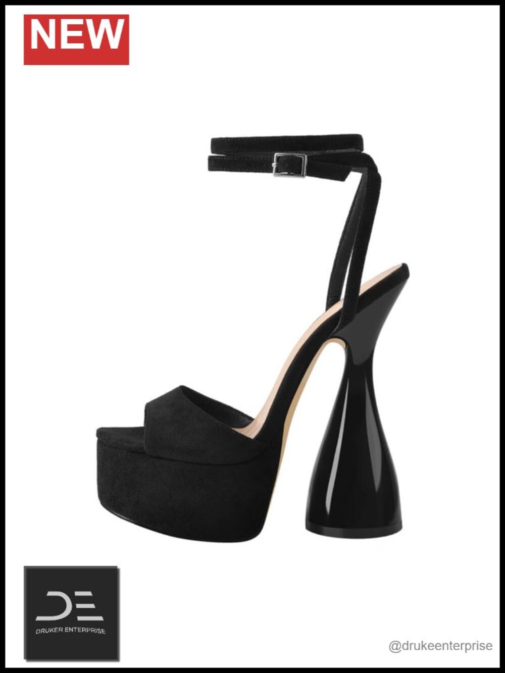 Faux Suede Platform Heeled Sandals Slingback Block High Heels